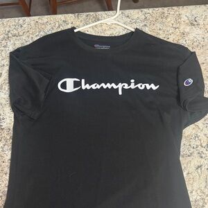 Champion Black Tee with White Script Logo